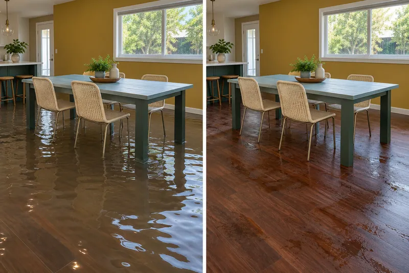 Water Extraction in Keller — same breakfast room before and after pooled water removal