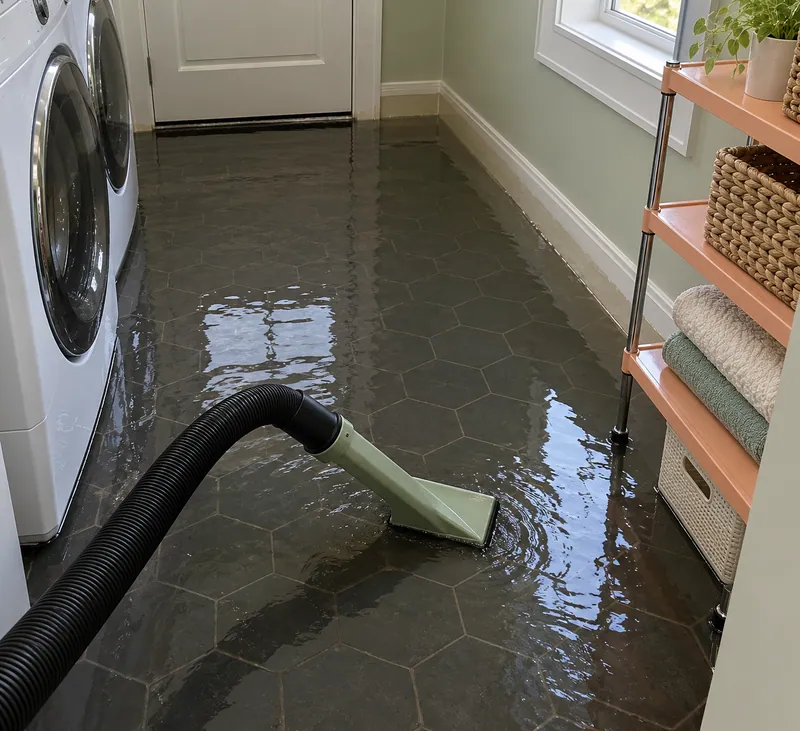 Water Extraction in Keller — pickup wand over pooled laundry-room water